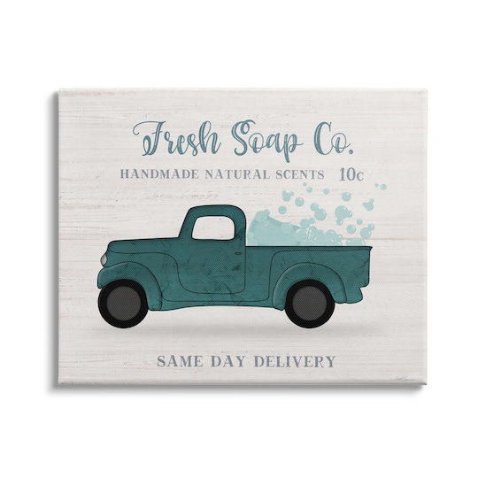 Stupell Industries Fresh Soap Co. Vintage Green Truck Bath Bubbles Canvas Wall Art